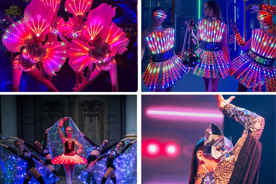 LED-EDELSTEINE, TÄNZER UND LICHTSHOWS